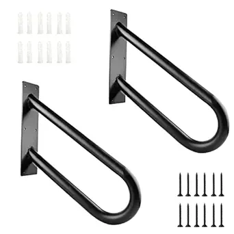 Photo 1 of 2 Pack Wall Mount Handrail Metal Stairs Railing for Outdoor Step Handrails Black Safety Grab Bars for Garage, Porch, Garden 1 to 3 Steps Stairs (1 Inch Diameter Pipe, 28.7 Inch Length)