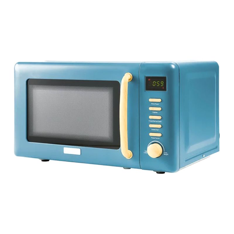 Photo 1 of HADEN Dorchester 0.7 Cu. Ft. Residential Compact Microwave in Stone Blue with Faux Wood Trim Accents and Five Power Levels
