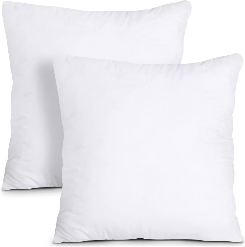 Photo 1 of  Bedding Throw Pillows Insert (Pack of 2, White) - 20 x 20 Inches Bed and Couch Pillows - Indoor Decorative Pillows