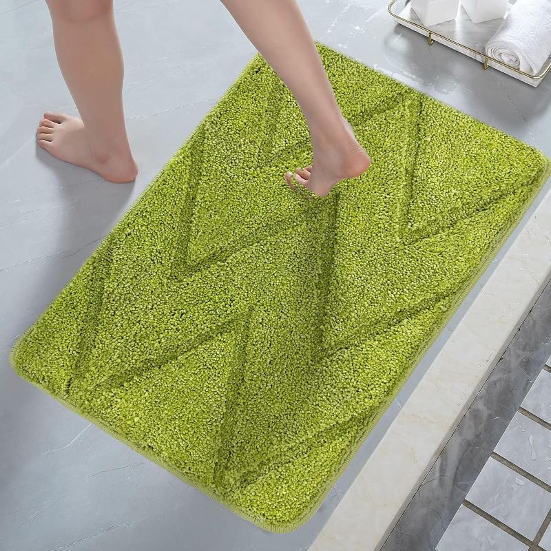 Photo 1 of ZebraSmile Solid Green Bath Rug Non-Slip Fluffy Bath Floor Mat for Bathroom Tub and Shower Ultra Soft and Water Absorbent Bathroom Rug for Floor, Grass Green 16"x24"