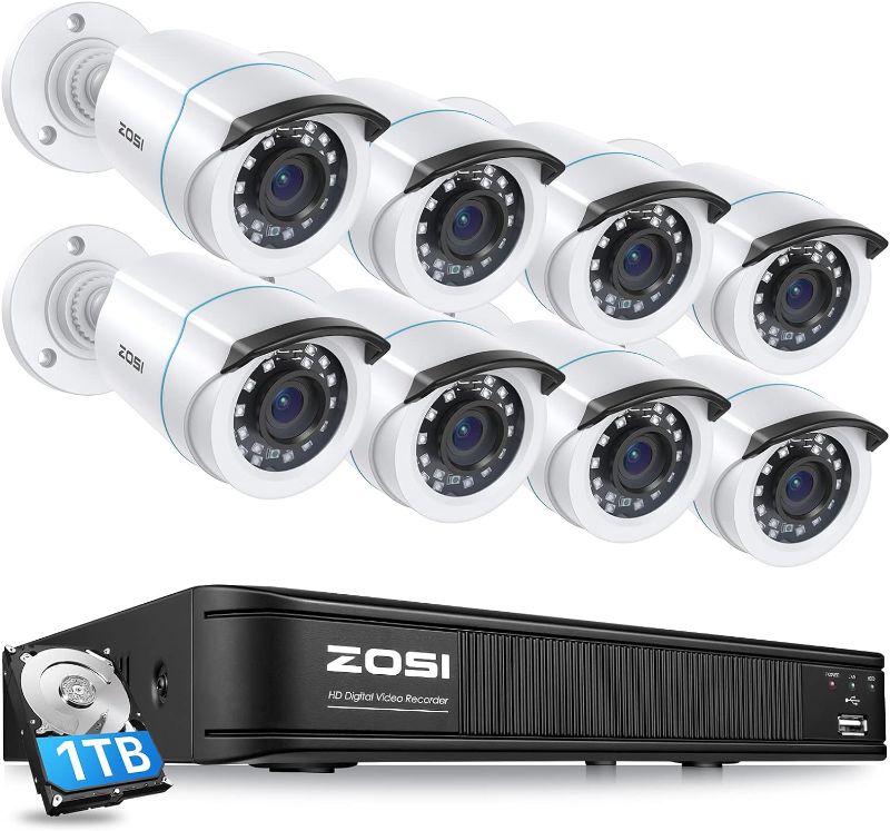 Photo 1 of ZOSI H.265+ Home Security Camera System with AI Human Vehicle Detection, 5MP 3K Lite 8 Channel CCTV DVR Recorder and 8 x 1080p Weatherproof Bullet Cameras
