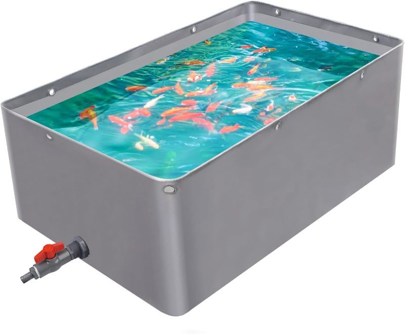 Photo 1 of Lechansen PVC Canvas Fish Pond,Foldable Water Storage Tank,Aquaculture Pool, Fish Pool for Breeding Koi with Grommets,0.9 * 0.6 * 0.3m,Frame Not Including
