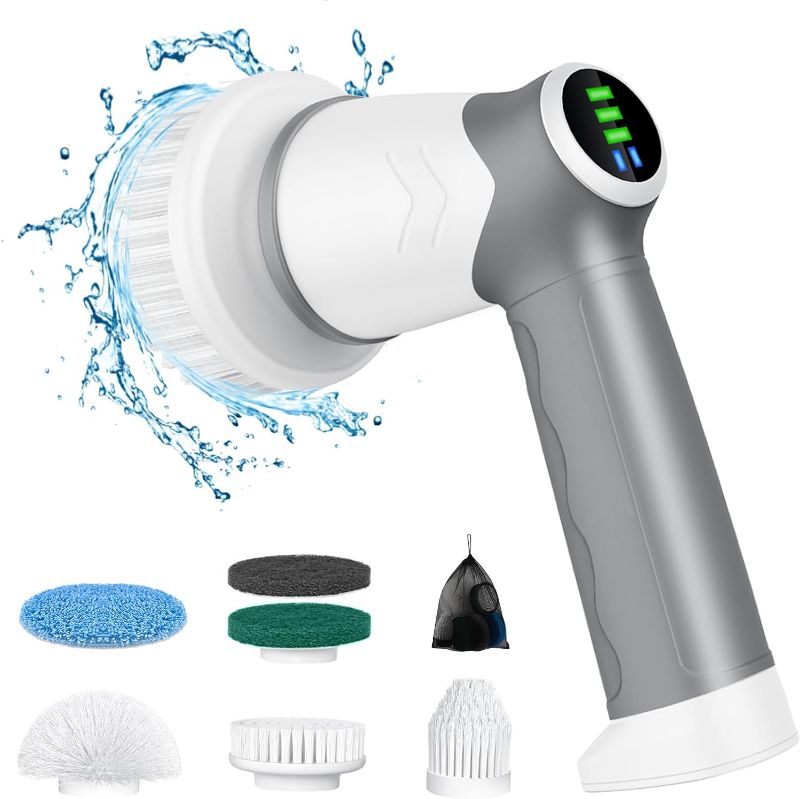 Photo 1 of Electric Spin Scrubber, 2024 New Electric Scrubber for Bathroom,6 Replaceable Heads, LED Display, Handheld Spin Scrubber, Power Shower Scrubber for Cleaning Tile/Grout/Tub/Stove/Car/Windows