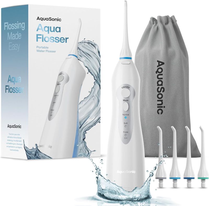 Photo 1 of Aquasonic Aqua Flosser - Professional Rechargeable Water Flosser with 4 Tips - Oral Irrigator w/ 3 Modes - Portable & Cordless Flosser