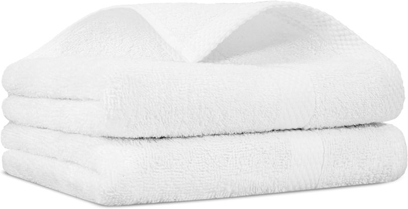 Photo 1 of 100% Cotton Hand Towel Set of 2, (16 x 28 inches) Sustainable, Soft, Highly Absorbent, Quick Drying, Combed Cotton Hand Towels Pack of 2 Ideal for Hotels, Spa, Bathroom, Dorm, White
