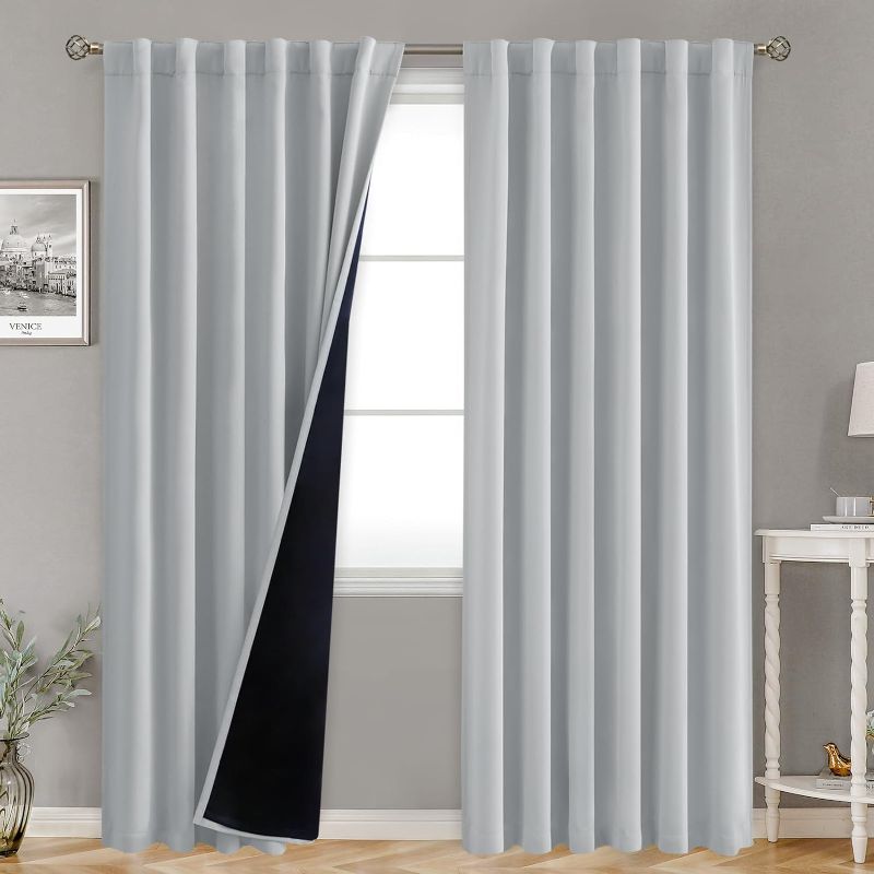 Photo 1 of BGment Full Blackout Curtains with Thermal Insulation Liner Curtains 90 Inches Long, Rod Pocket and Back Tab Double Layer Room Darkening Window Curtain for Bedroom(52 x 90 Inch, 2 Panels, Light Grey)
