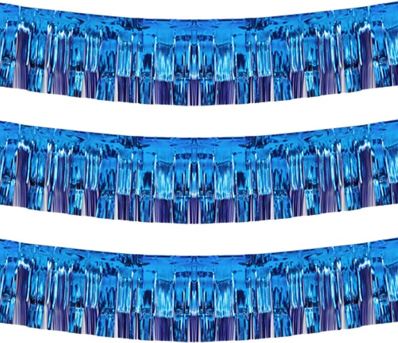 Photo 1 of 10 Feet by 15 Inch Royal Blue Foil Fringe Garland - Pack of 3 | Shiny Metallic Tinsel Banner | Ideal for Parade Floats, Bridal Shower, Wedding, Birthday, Christmas | Wall Hanging Drapes
