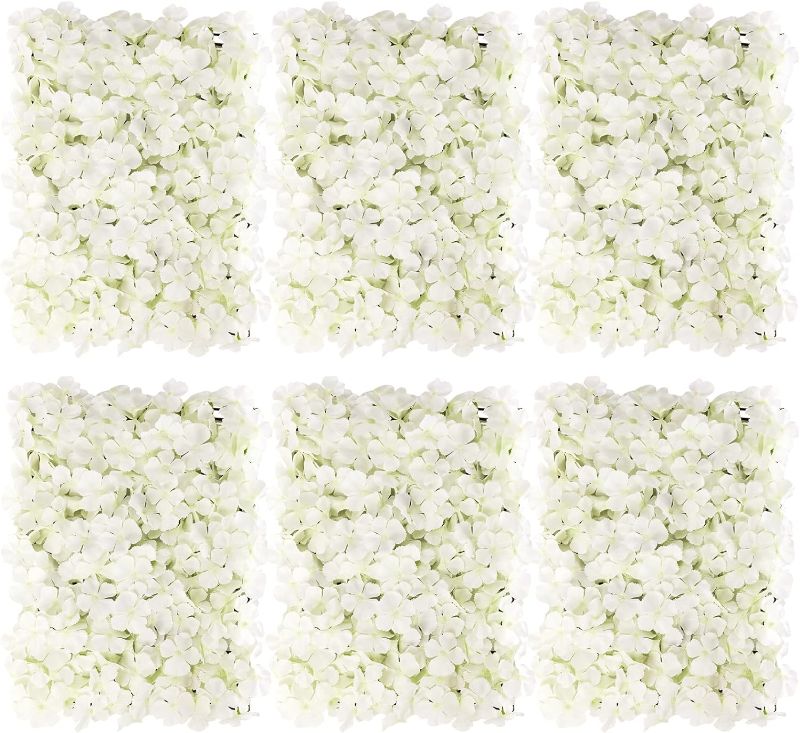 Photo 1 of  Flower Wall Panels, 12 x 16 inch White Artificial Flower Wall Panels 3D Silk Hydrangea Flower Wall Mat for Wedding, Wall, Party Backdrop Decoration
