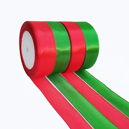 Photo 1 of 100 Yards Christmas Ribbons Festival Satin Ribbons for Gift Wrapping Decoration (1 in/25 mm)