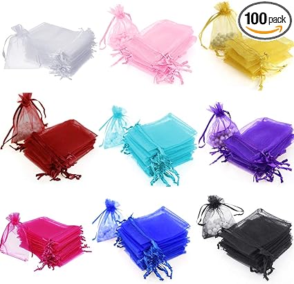 Photo 1 of 100/200PCS Organza Gift Candy Sheer Bags Mesh Jewelry Pouches Drawstring Bulk for Wedding Party Favors Festival Christmas Valentine's Day (3" X 4"(100PCS), Mixed Color)