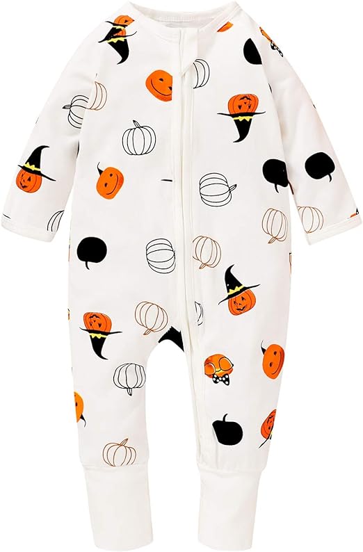 Photo 1 of Baby Boys Girls Clothes Halloween Long Sleeve Hooded Romper Jumpsuit Pumpkin Ghost Printed Outfits