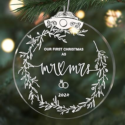 Photo 1 of Crystal Engagement Gifts for Couples, Our First Christmas Married Ornaments 2023, Bridal Shower Gifts, 1st Christmas as Mr & Mrs Ornaments, Christmas Tree Wedding Ornaments - 3 Inch