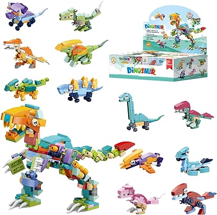 Photo 1 of 12 in 1 Pre Filled Dinosaur Building Block Set-12 Pcs Mini Building Blocks Toys,STEM Building Block Toys,Classroom Prize Toy, Easter Gift for Kids,Party Favor for Kids,Birthday,Carnival Prizes