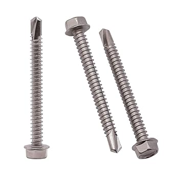 Photo 1 of #8 x 1-1/2" Hex Washer Head Self Tapping Sheet Metal Tek Screws with Drill Point, Stainless Steel 410, Self Drilling, Pack of 50