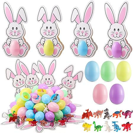 Photo 1 of 180 Pieces Easter Eggs with Mini Dinosaurs and Bunny Cards 2.56 Inch Easter Egg Basket Stuffers Surprise Easter Eggs Bulk for Boys Girls Kids Easter Party Favors Supplies, Not Prefilled