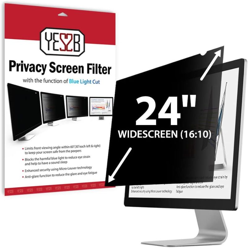 Photo 1 of YES2B 24 Inch Monitor Privacy Screen Filter for 16:10 Widescreen Display - Computer, Monitor, Desktop PC, Anti Spy, Blue Light Blocking and Anti Glare...
