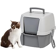Photo 1 of  Jumbo Enclosed Cat Litter Box with Front Door Flap and Scoop, Hooded Kitty Litter Tray with Handle and Buckles for Portability and Privacy, Gray