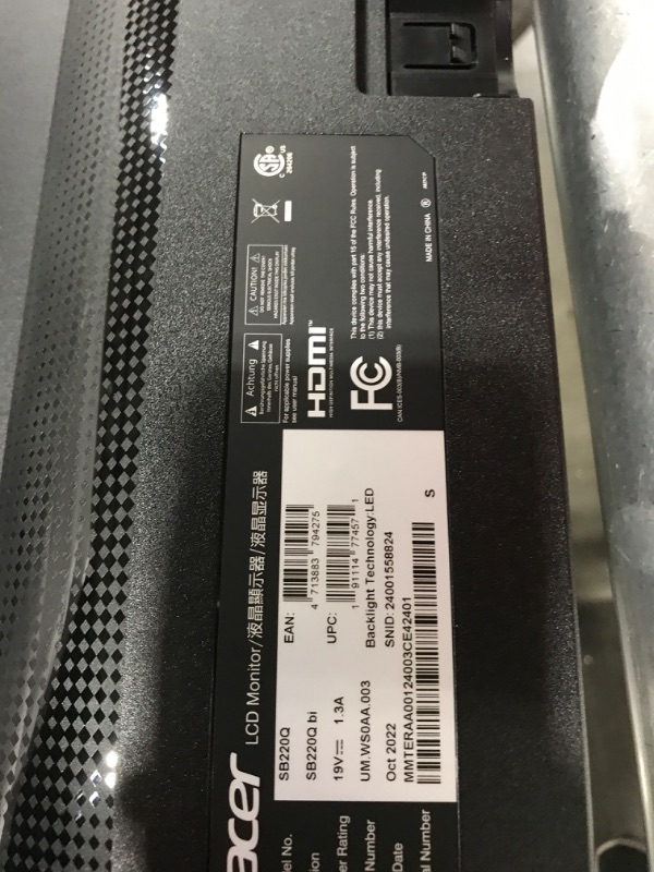 Photo 1 of Acer 21.5 Inch Full HD (1920 x 1080) IPS Ultra-Thin Zero Frame Computer Monitor (HDMI & VGA Port), SB220Q bi