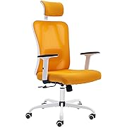 Photo 1 of  Office Chair Mid Back Swivel Lumbar Support Desk Chair, Computer Ergonomic Home Mesh Chair with Armrest and Adjustable Headrest (Yellow)
