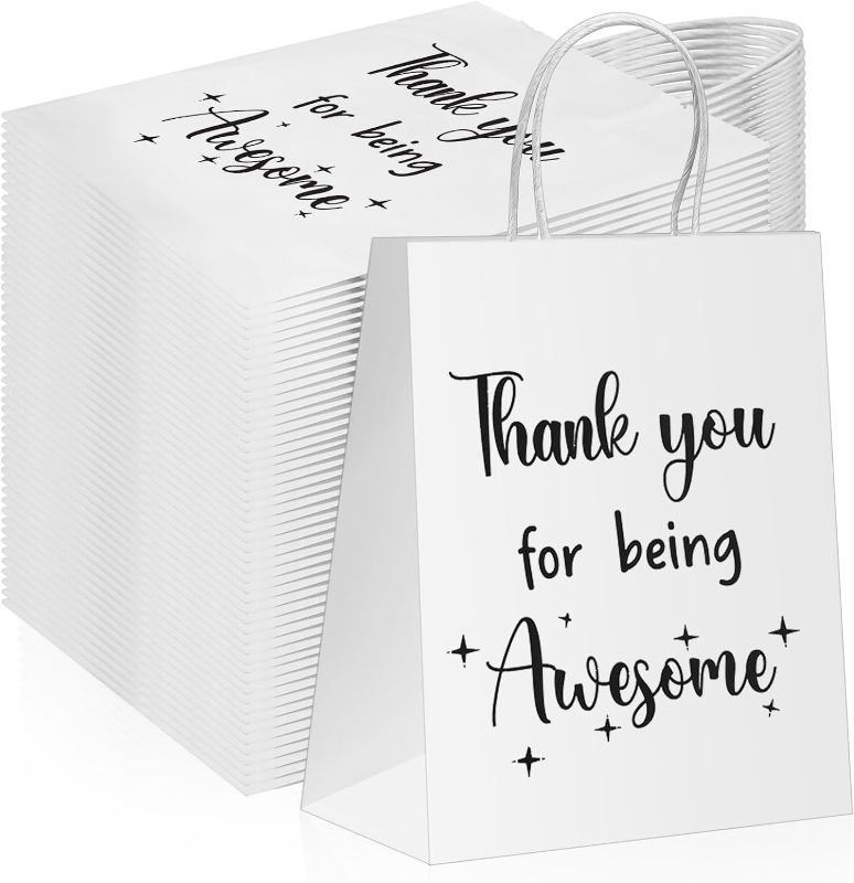 Photo 1 of 100 Pcs Gift Paper Bags for Employee Coworker Colleague Thank You Bags with Handles Thank You Gift Bags for Colleague Employee Employer Appreciation (White,5.25 x 3.75 x 8 Inches)
