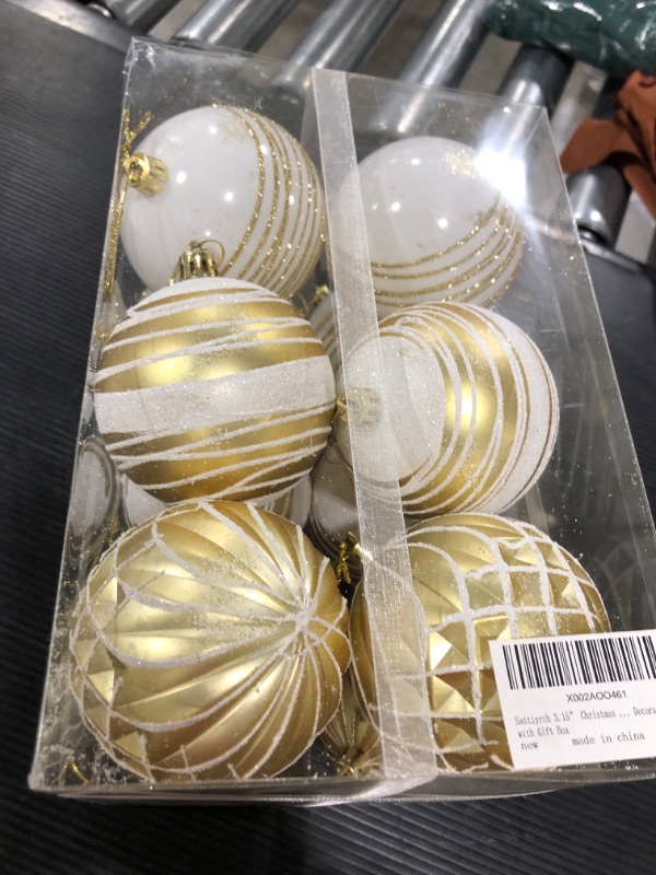 Photo 1 of  Madelyn Christmas Tree Ornaments Set, 6ct White and Gold Shatterproof Christmas