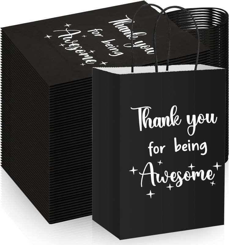 Photo 1 of 100 Pcs Gift Paper Bags for Employee Coworker Colleague Thank You Bags with Handles Thank You Gift Bags for Colleague Employee Employer Appreciation (Black,5.25 x 3.75 x 8 Inches)
