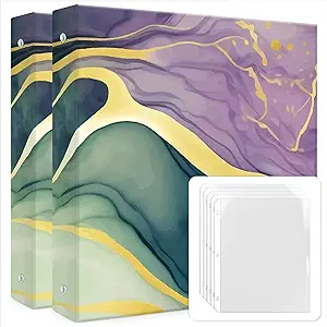 Photo 1 of 3 Ring Binder 2 Pack, Decorative Cute Three Ring Binder with Clear Page Protectors for Letter Size Paper, Hardcover Binder Organizer for School, Office and Home (Green Marble, 50 Sleeves)