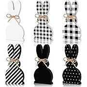 Photo 1 of Ferraycle 6 Pcs Easter Bunny Wooden Signs Buffalo Plaid Easter Bunny Decor with Jute Rope Tabletop Wood Easter Decorations Indoor Spring Table Sign for DIY Home Office Farmhouse(Rabbit Stand Style)