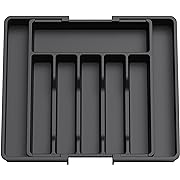 Photo 1 of  Drawer Organizer, Expandable Utensil Tray for Kitchen, BPA Free Flatware and Cutlery Holder, Adjustable Plastic Storage for Spoons Forks Knives, Large, Black pack 2