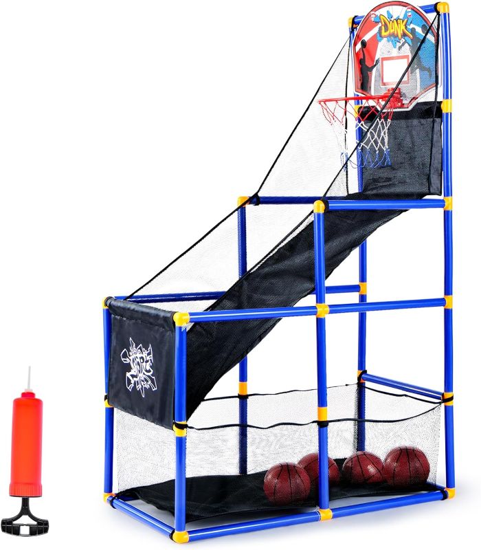 Photo 1 of JOYIN Kids Arcade Basketball Game Set with 4 Balls and Hoop for Kids Indoor Outdoor Sport Play - Easy Set Up - Air Pump Included - Ideal for Games and Competition