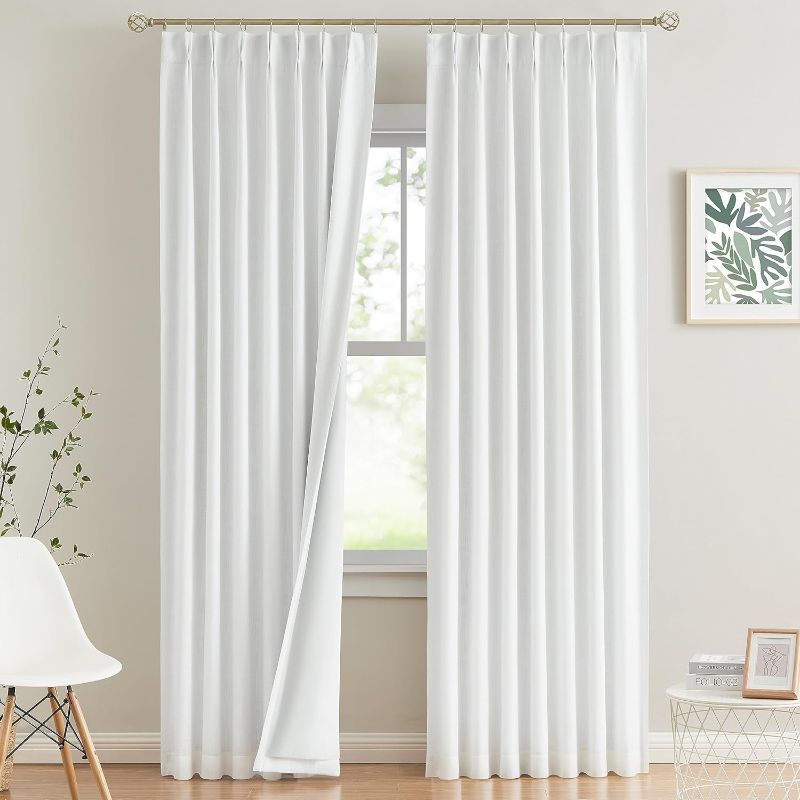 Photo 1 of Vision Home White Pinch Pleated Full Blackout Curtains Thermal Insulated Window Curtains 84 inch for Living Room Bedroom Room Darkening Pinch Pleat Drapes with Hooks Back Tab 2 Panel 40" Wx84 L
