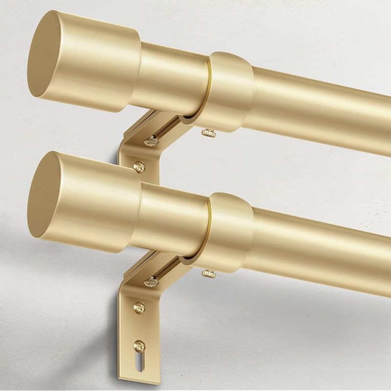 Photo 1 of 2 Pack Heavy Duty Curtain Rods for Windows 72 to 144 Inch, 1 Inch Gold Curtain Rods Set of 2 Pack for Outdoor Patio, Farmhouse, Bedroom, Adjustable Easy Install Curtain Rods (Gold,30-150"-2Pack)
