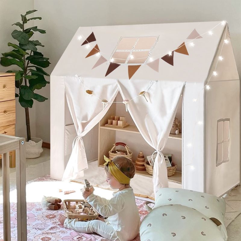 Photo 1 of Little Dove Kids Tent with Mat, Lights and Flags, Play Tent Indoor, Playhouse for Kids Outdoor, Kids Play Tent with Windows and Roll Up Door, Ivory
