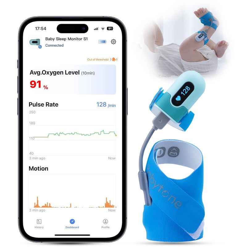 Photo 1 of Baby Oxygen Monitor, Baby Sleep Monitor, Tracking Avg O2, Pulse Rate and Movement for Infant, Wearable Foot Monitor with Bluetooth and APP, for 0-36 Months Newborn's Sleep(New Version-Sock)
