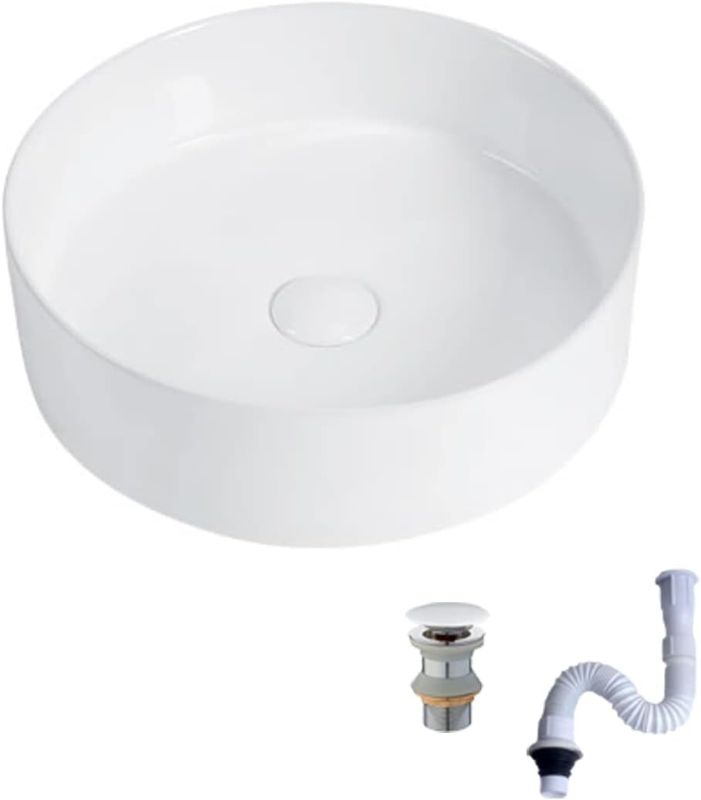 Photo 1 of 14 Inch Small Vessel Sink for Bathroom Round Countertop Bathroom Sinks Modern Above Counter White Ceramic Porcelain Vanity Sink Basins Bathroom sink for Cabinet
