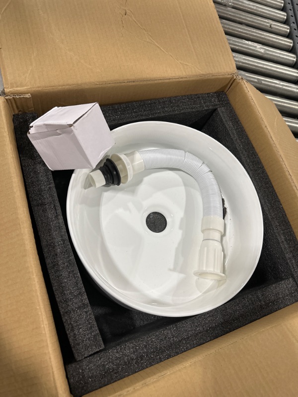 Photo 2 of 14 Inch Small Vessel Sink for Bathroom Round Countertop Bathroom Sinks Modern Above Counter White Ceramic Porcelain Vanity Sink Basins Bathroom sink for Cabinet
