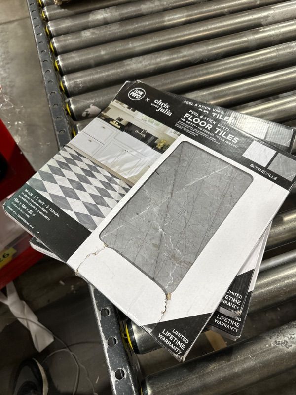 Photo 2 of FloorPops 12-in by 12-in Grey & White Marble Bonneville Peel & Stick Floor Tiles