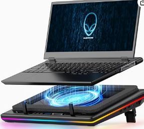 Photo 1 of 2023 New Gaming Laptop Cooling Pad with Powerful Turbofan, RGB Laptop Cooler Radiator with Infinitely Variable Speed, Touch Control, LCD Screen, 3-Port USB, Seal Foam for Rapid Cooling Laptop 15-19in V12(Hub+RGB)