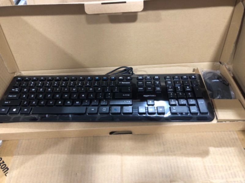 Photo 1 of Amazon Basics Wired Keyboard, Keyboard only (1-Pack), black
