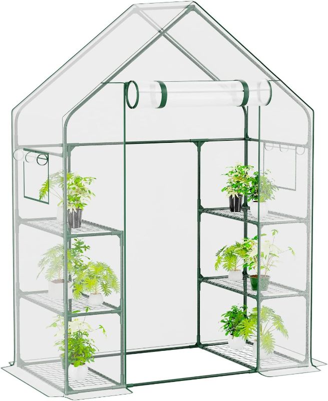 Photo 1 of CEBOLAN Green House, Waterproof Green Houses for Outside, Portable Greenhouses for Outdoors with Roll-Up Zipper, and Shelves, Small Greenhouse for Indoors - Walk-in(6.4x4.7x2.4FT) 6 Shelves Walk-In