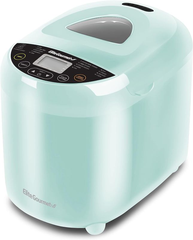 Photo 1 of Elite Gourmet EBM8103M Programmable Bread Maker Machine 3 Loaf Sizes, 19 Menu Functions Gluten Free White Wheat Rye French and more, 2 Lbs, Mint
