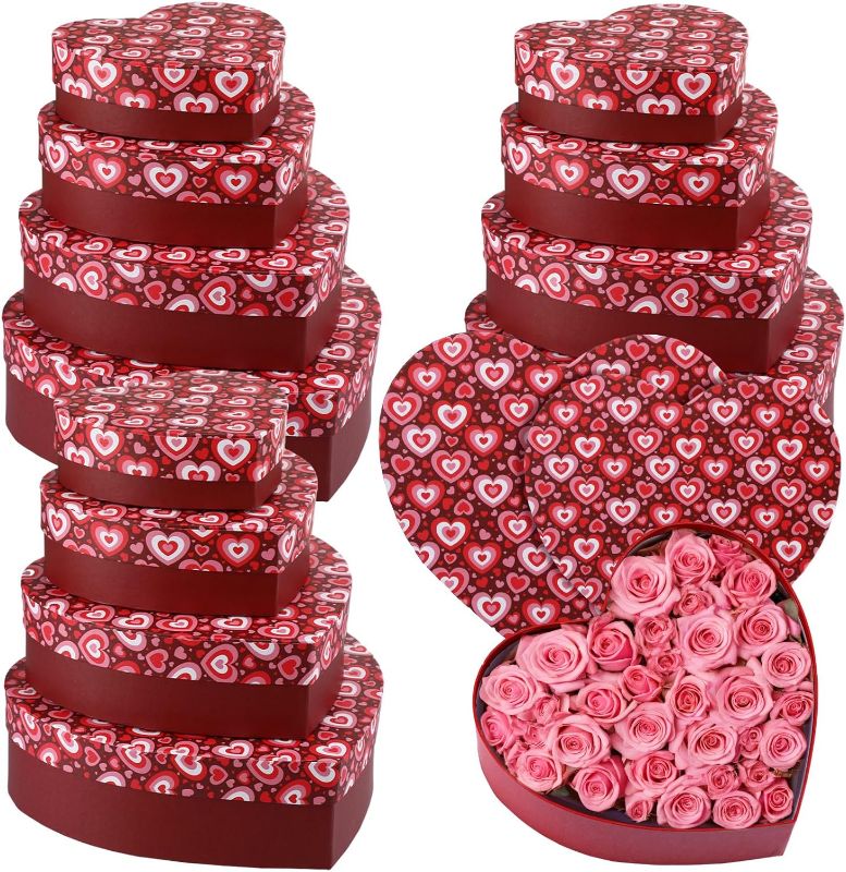 Photo 1 of 12 Pcs Heart Shaped Gift Boxes Valentine's Day Heart Shaped Floral Gift Boxes Valentines Nesting Cardboard Cookie Box for Holiday Decorative Present Wrapping Packaging, 4 Sizes (Pattern)
