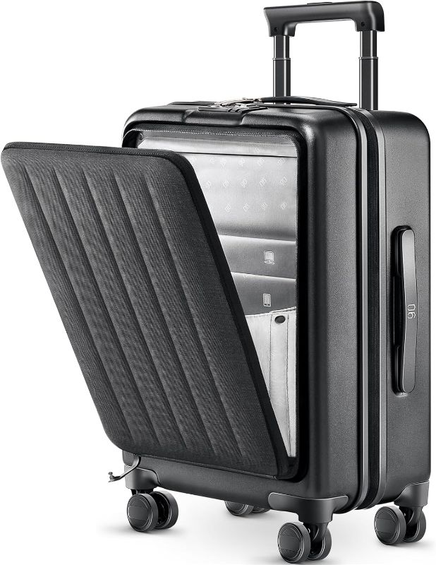 Photo 1 of Carry on Luggage with Front Compartment, Airline Approved, 20-Inch Suitcases with Wheels for Trips, Men, Women, 22 X 14 X 9 Inches, Midnight Black