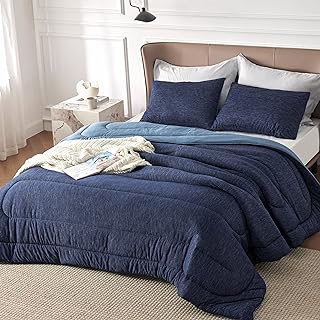 Photo 1 of Bedsure King Comforter Set - Cooling and Warm Bed Set, Navy Blue Reversible All Season Cooling Comforter, 3 Pieces, 1 King Size Comforter (102"x90") and 2 Pillow Cases (20"x36")
