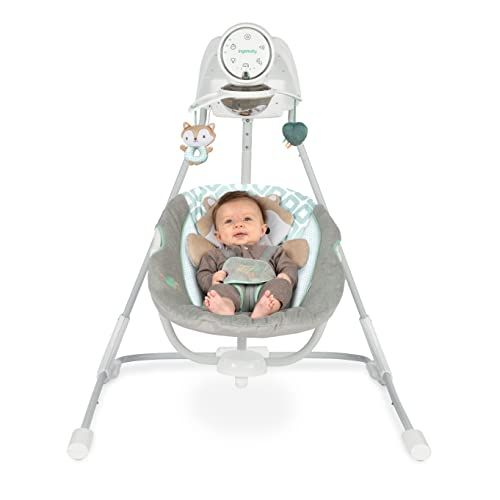 Photo 1 of Ingenuity InLighten 5-Speed Baby Swing - Swivel Infant Seat, 5 Point Safety Harness, Nature Sounds, Lights - Kitt Fox
