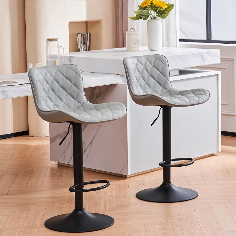 Photo 1 of YOUNUOKE Bar Stools Set of 2 Faux Leather Barstools with Back Modern Swivel Counter Height Stools Adjustable Tall Bar Chairs for Kitchen Islands, Lattice Grey
