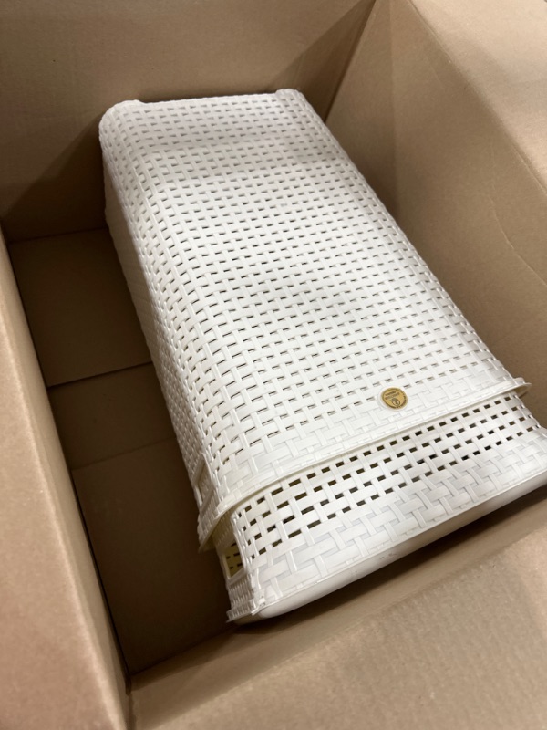 Photo 1 of Elly Décor Set 2 Rattan 12 gallons Tall Plastic Laundry Hamper, Laundry Basket with Cutout Handles, Washing Bin, Dirty Clothes Storage, Bathroom, Bedroom, Closet, 48 lts White WHITE SET 2