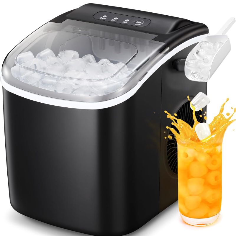 Photo 1 of Antarctic Star Countertop Ice Maker Portable Ice Machine with Handle,Self-Cleaning Ice Makers, 26Lbs/24H, 9 Ice Cubes Ready in 6 Mins for Home Kitchen Bar Party (Black)
