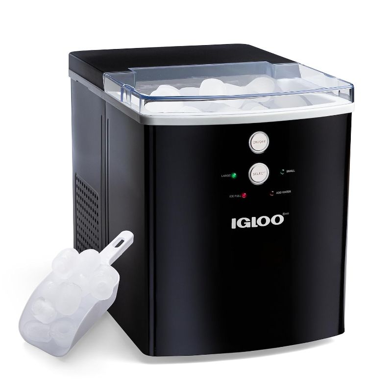 Photo 1 of Igloo Electric Countertop Ice Maker Machine - Automatic and Portable - 33 Pounds in 24 Hours - Ice Cube Maker - Ice Scoop and Basket - Ideal for Iced Coffee and Cocktails - Black
