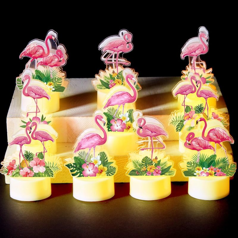 Photo 1 of 10 Pieces Flamingo Tea Lights Candles Hawaiian Luau Realistic LED Tea Lights Battery Operated Candles Flameless Votive Candles Table Decorations Centerpieces for Home Kitchen Party Decor
